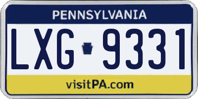 PA license plate LXG9331