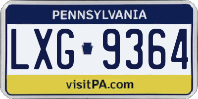 PA license plate LXG9364