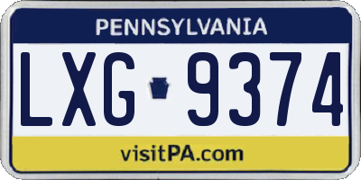 PA license plate LXG9374