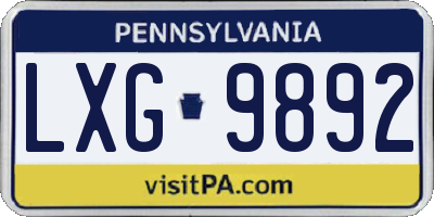 PA license plate LXG9892