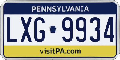 PA license plate LXG9934