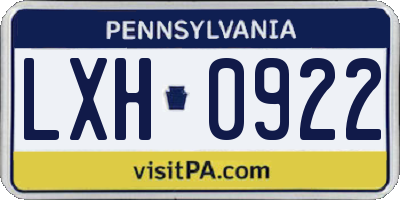 PA license plate LXH0922