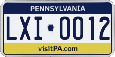 PA license plate LXI0012