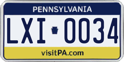 PA license plate LXI0034