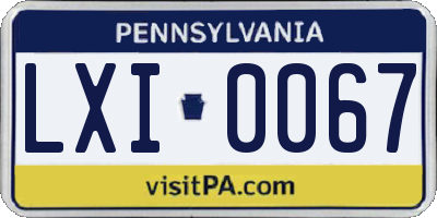 PA license plate LXI0067