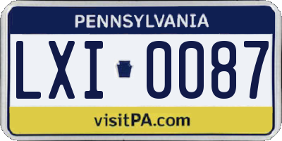 PA license plate LXI0087