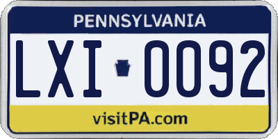 PA license plate LXI0092
