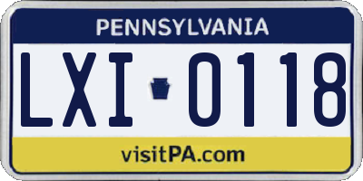 PA license plate LXI0118
