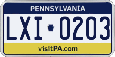 PA license plate LXI0203
