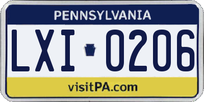 PA license plate LXI0206