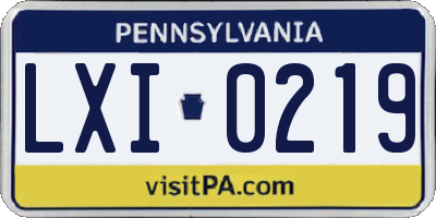 PA license plate LXI0219