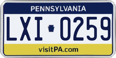 PA license plate LXI0259