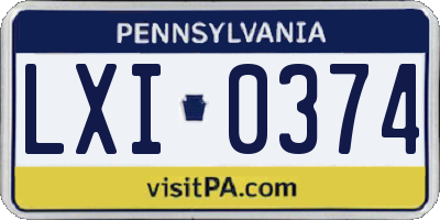 PA license plate LXI0374