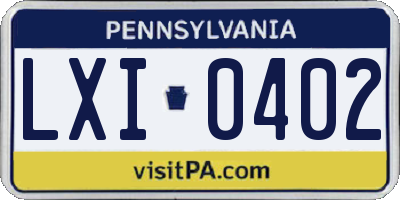 PA license plate LXI0402