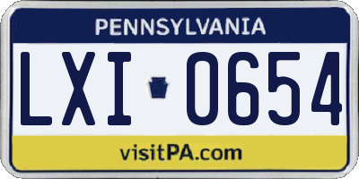 PA license plate LXI0654