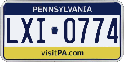 PA license plate LXI0774