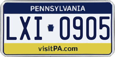 PA license plate LXI0905