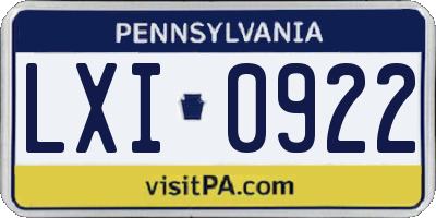 PA license plate LXI0922