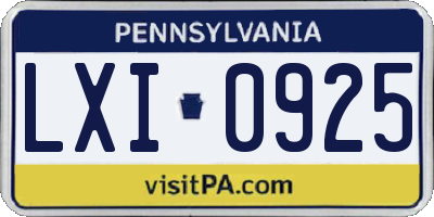 PA license plate LXI0925
