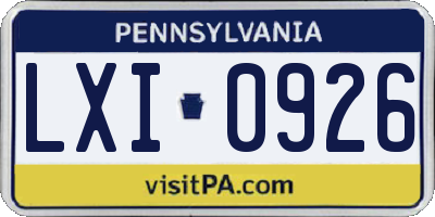 PA license plate LXI0926