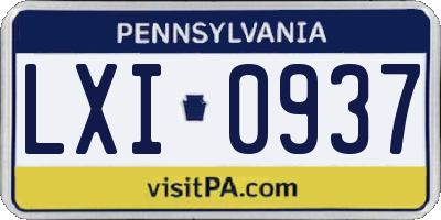PA license plate LXI0937