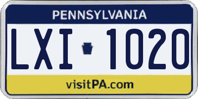PA license plate LXI1020
