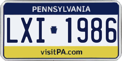 PA license plate LXI1986