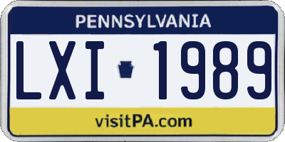 PA license plate LXI1989