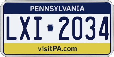 PA license plate LXI2034