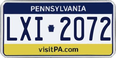 PA license plate LXI2072
