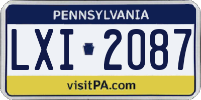 PA license plate LXI2087