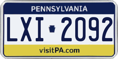 PA license plate LXI2092
