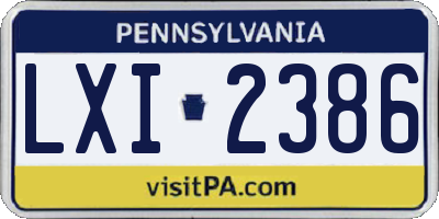 PA license plate LXI2386