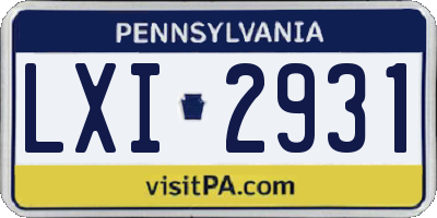 PA license plate LXI2931