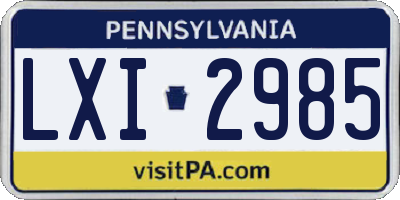 PA license plate LXI2985