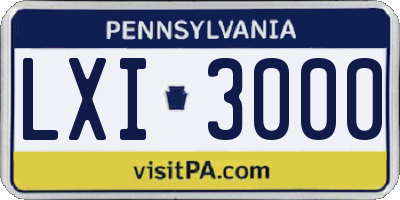 PA license plate LXI3000