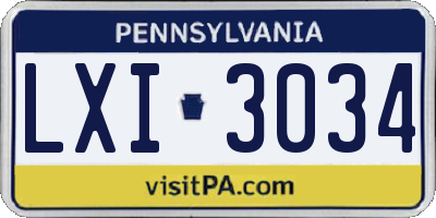 PA license plate LXI3034