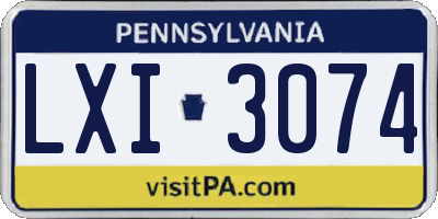 PA license plate LXI3074