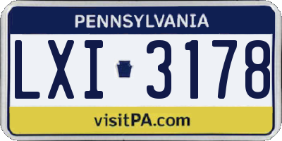 PA license plate LXI3178