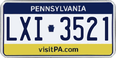 PA license plate LXI3521