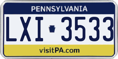 PA license plate LXI3533