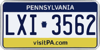 PA license plate LXI3562