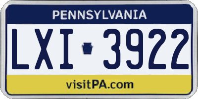 PA license plate LXI3922