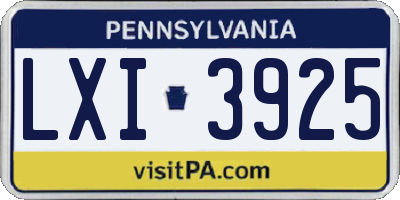 PA license plate LXI3925