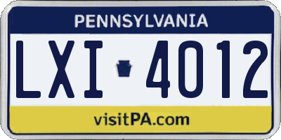 PA license plate LXI4012