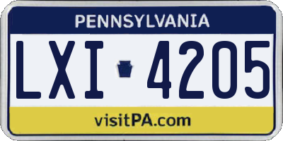 PA license plate LXI4205