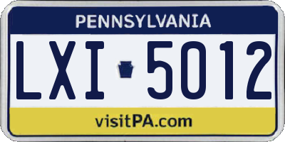 PA license plate LXI5012