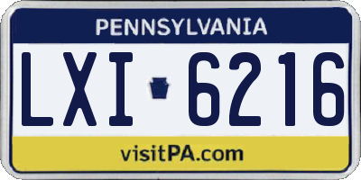 PA license plate LXI6216
