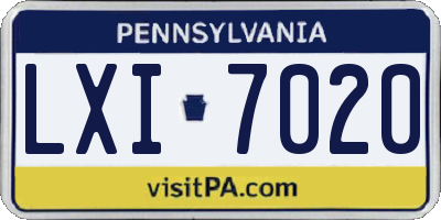 PA license plate LXI7020