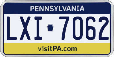 PA license plate LXI7062